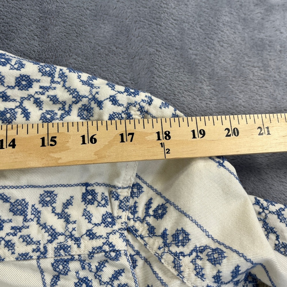 LOFT Embroidered Floral Utility Jacket Womens Medium Cream Blue Cotton Excellent - Picture 9 of 11